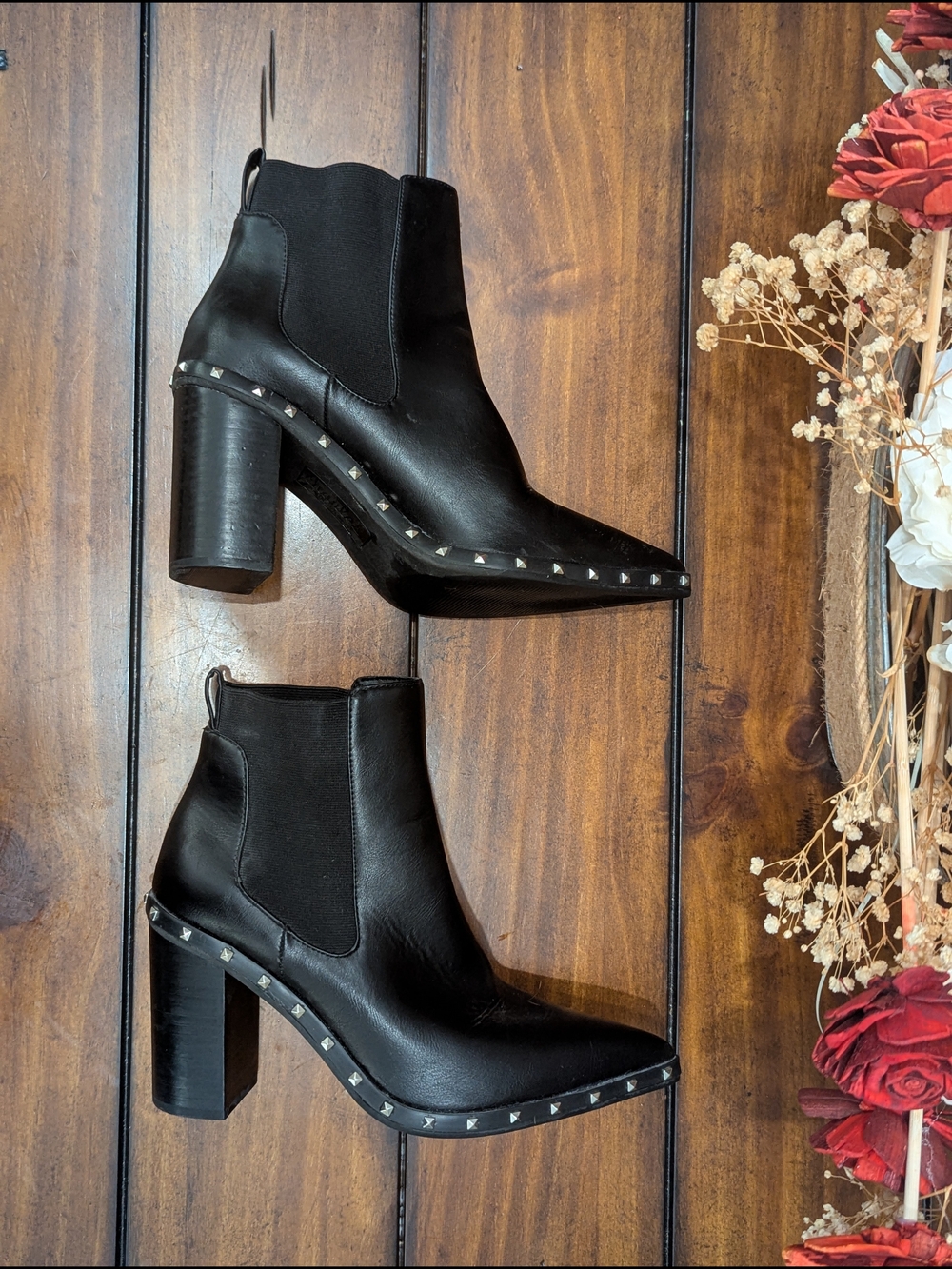 Black Studded Leather Ankle Boots - Picture 2 of 12